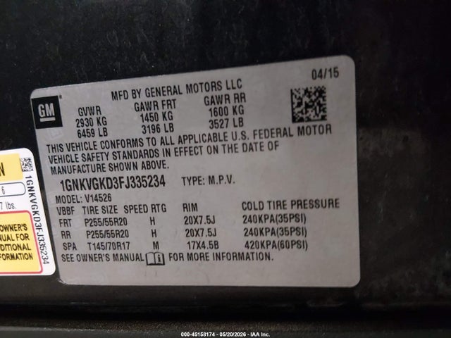 1GNKVGKD3FJ335234 Chevrolet Traverse 1lt