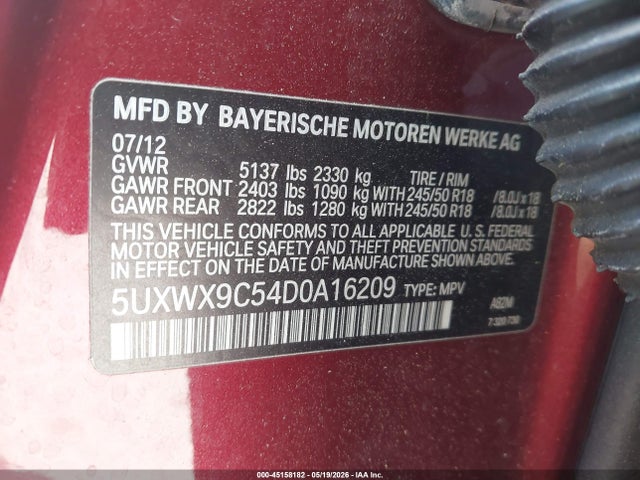Aukcja sprzedaży 2013 Bmw X3 Xdrive28i, vin: 5UXWX9C54D0A16209, numer aukcji: 45158182