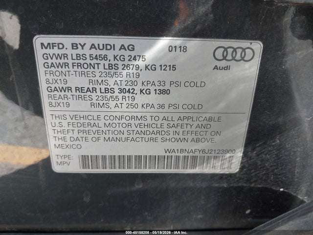 WA1BNAFY6J2123900 Audi Q5 2.0t Premium/2.0t Tech Premium
