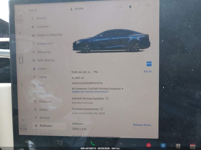 2024 Tesla Model S Long Range მანქანა იყიდება აუქციონზე, vin: 5YJSA1E52RF537273, აუქციონის ნომერი: 45158274