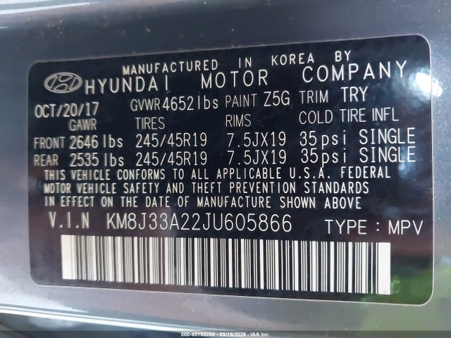 Hyundai Tucson Limited 2018 KM8J33A22JU605866 Image 9