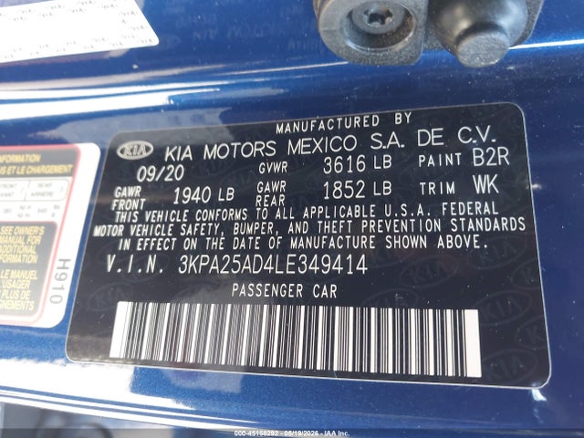 KIA Rio 5-door S 2020 3KPA25AD4LE349414 Image 9