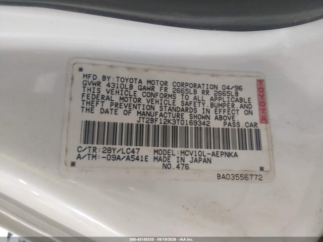 Aukcja sprzedaży 1996 Toyota Camry Le/xle/se, vin: JT2BF12K3T0169342, numer aukcji: 45158330