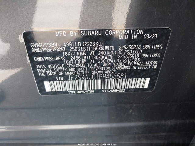 Aukcja sprzedaży 2023 Subaru Forester Sport, vin: JF2SKAJC1PH458581, numer aukcji: 45158350