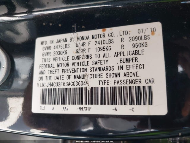 Продаж на аукціоні авто 2010 Acura Tsx 2.4, vin: JH4CU2F63AC036045, номер лоту: 45158371