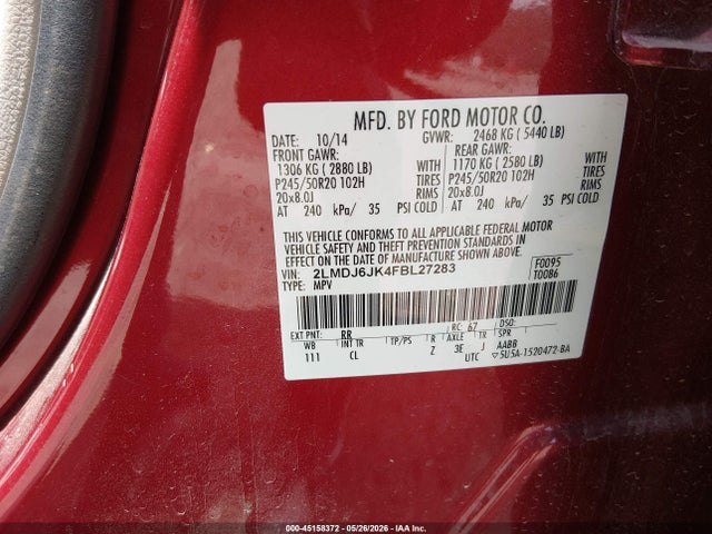 Lincoln MKX 2015 2LMDJ6JK4FBL27283 Image 9