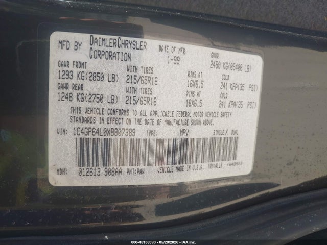 Продаж на аукціоні авто 1999 Chrysler Town & Country Limited, vin: 1C4GP64L0XB807389, номер лоту: 45158393