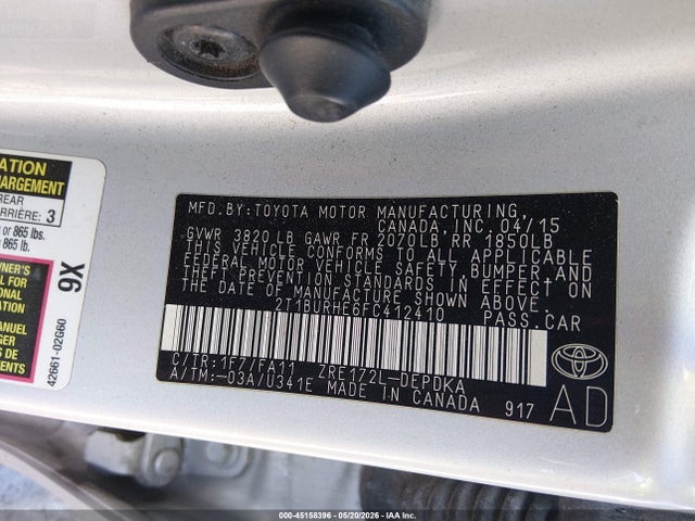 Toyota COROLLA L 2015 2T1BURHE6FC412410 Image 9