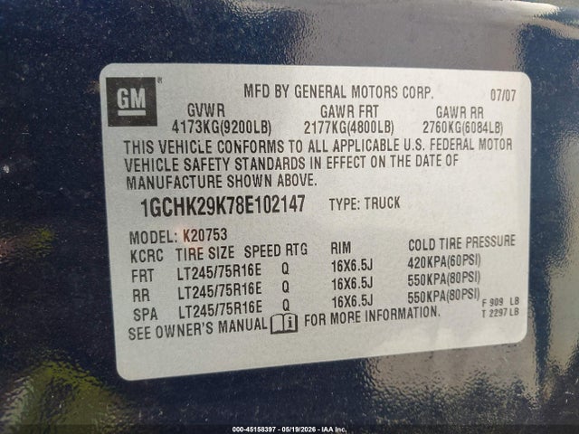 Aukcja sprzedaży 2008 Chevrolet Silverado 2500hd Lt1, vin: 1GCHK29K78E102147, numer aukcji: 45158397