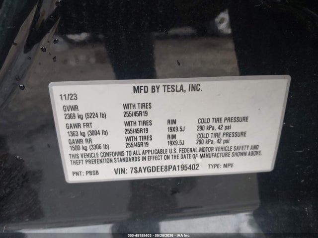 Продаж на аукціоні авто 2023 Tesla Model Y Awd/long Range Dual Motor All-wheel Drive, vin: 7SAYGDEE8PA195402, номер лоту: 45158403