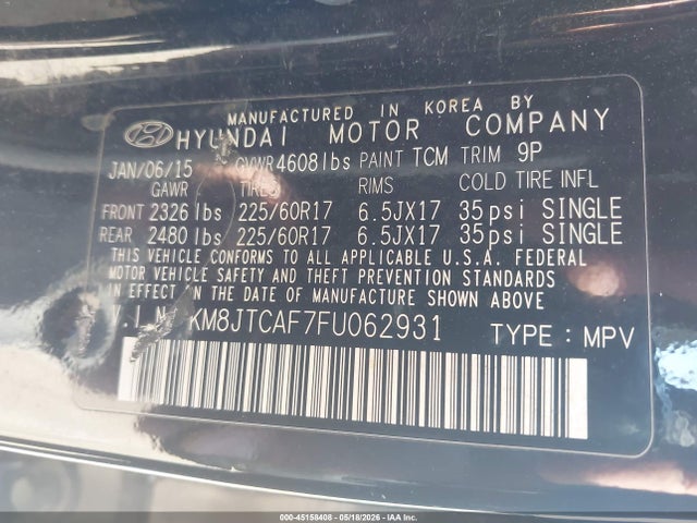 KM8JTCAF7FU062931 Hyundai TUCSON GLS