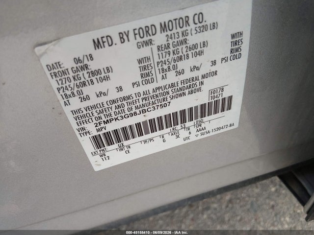 Ford EDGE SE 2018 2FMPK3G98JBC37507 Image 9