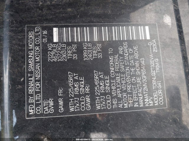 Aukcja sprzedaży 2016 Nissan Rogue Sv, vin: KNMAT2MV3GP654943, numer aukcji: 45158413