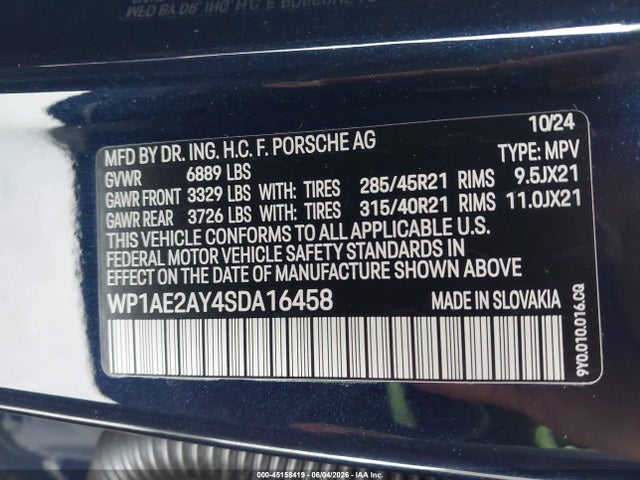 Продаж на аукціоні авто 2025 Porsche Cayenne E-hybrid, vin: WP1AE2AY4SDA16458, номер лоту: 45158419