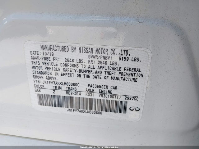 Продаж на аукціоні авто 2020 Infiniti Q50 Red Sport 400 Awd, vin: JN1FV7ARXLM660600, номер лоту: 45158423