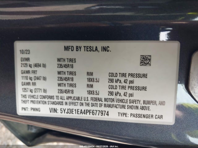 Aukcja sprzedaży 2023 Tesla Model 3 Rear-wheel Drive, vin: 5YJ3E1EA4PF677974, numer aukcji: 45158424