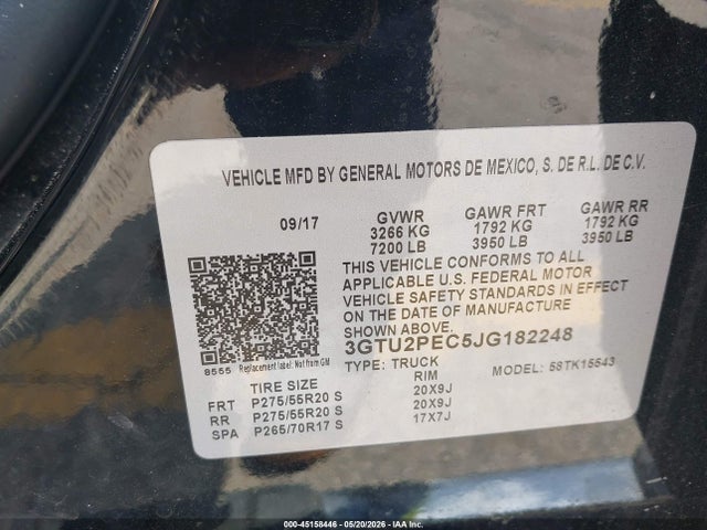 45158446 :رقم المزاد ، 3GTU2PEC5JG182248 vin ، 2018 Gmc Sierra 1500 Denali مزاد بيع