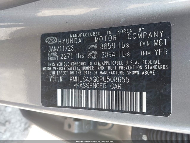 Aukcja sprzedaży 2023 Hyundai Elantra Sel, vin: KMHLS4AG0PU508655, numer aukcji: 45158454