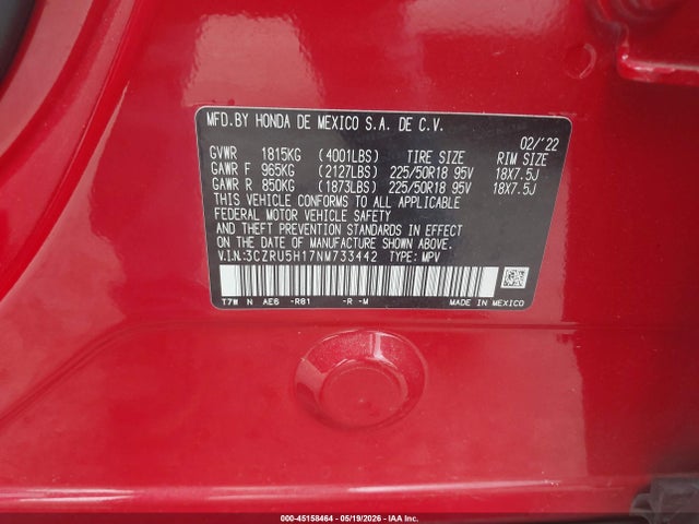 Продажа на аукционе авто 2022 Honda Hr-v 2wd Sport, vin: 3CZRU5H17NM733442, номер лота: 45158464