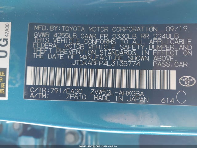 2020 Toyota Prius Prime Limited მანქანა იყიდება აუქციონზე, vin: JTDKARFP4L3135774, აუქციონის ნომერი: 45158470