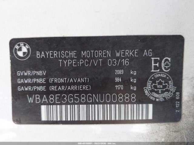 Продаж на аукціоні авто 2016 Bmw 328i Xdrive, vin: WBA8E3G58GNU00888, номер лоту: 45158501