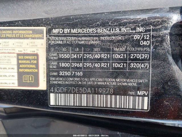 Aukcja sprzedaży 2013 Mercedes-benz Gl 550 4matic, vin: 4JGDF7DE5DA119978, numer aukcji: 45158513