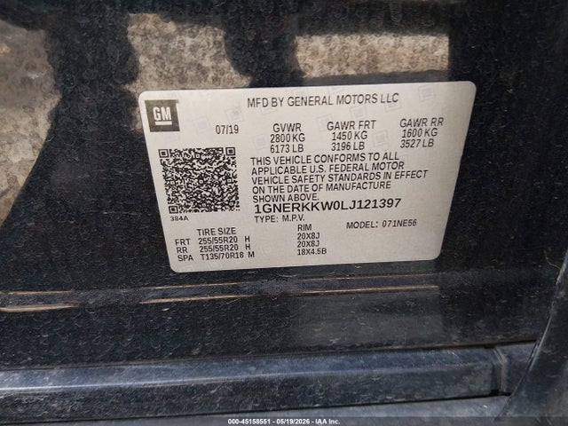 45158551 :رقم المزاد ، 1GNERKKW0LJ121397 vin ، 2020 Chevrolet Traverse Fwd Premier مزاد بيع