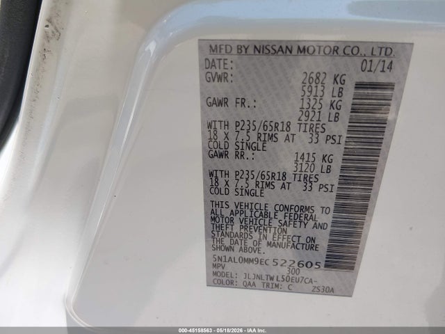 Продаж на аукціоні авто 2014 Infiniti Qx60, vin: 5N1AL0MM9EC522605, номер лоту: 45158563