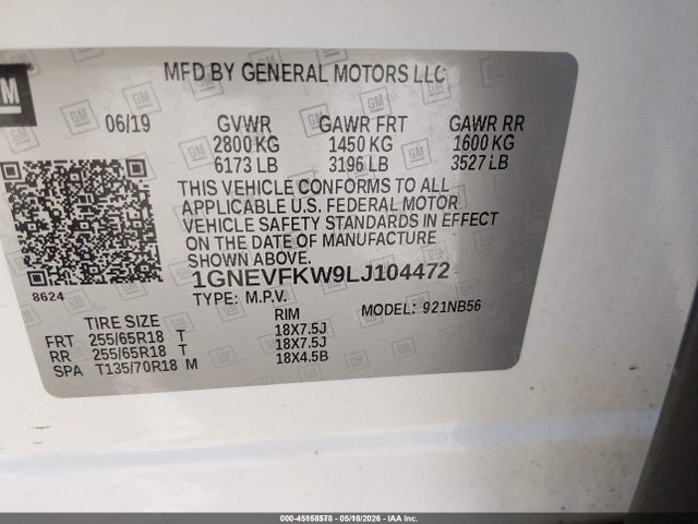 Aukcja sprzedaży 2020 Chevrolet Traverse Awd Ls, vin: 1GNEVFKW9LJ104472, numer aukcji: 45158578