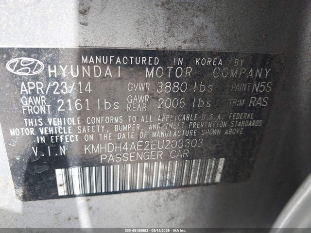 Aukcja sprzedaży 2014 Hyundai Elantra Se, vin: KMHDH4AE2EU203303, numer aukcji: 45158583