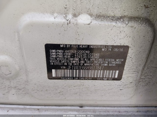 Продажа на аукционе авто 2017 Subaru Wrx Premium, vin: JF1VA1E66H9817847, номер лота: 45158582