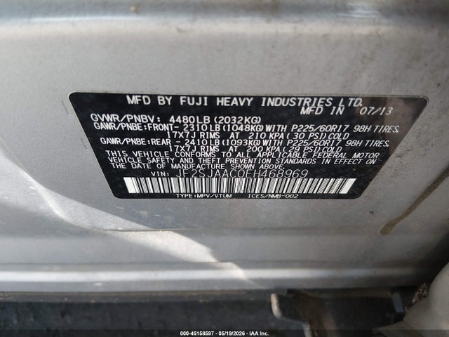 2014 Subaru Forester 2.5i მანქანა იყიდება აუქციონზე, vin: JF2SJAAC0EH468969, აუქციონის ნომერი: 45158597