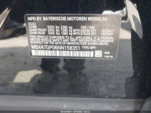 Aukcja sprzedaży 2022 Bmw X3 Sdrive30i, vin: WBX47DP06NN158351, numer aukcji: 45158611