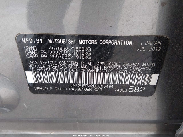 Продажа на аукционе авто 2013 Mitsubishi Lancer Gt, vin: JA32U8FW2DU005494, номер лота: 45158627