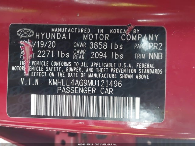 Aukcja sprzedaży 2021 Hyundai Elantra Se, vin: KMHLL4AG9MU121496, numer aukcji: 45158629