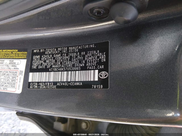 Aukcja sprzedaży 2007 Toyota Camry Le, vin: 4T1BE46K57U539965, numer aukcji: 45158640