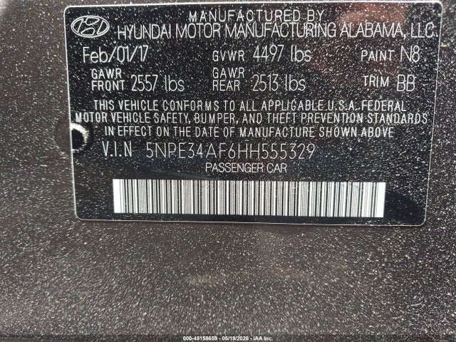 Aukcja sprzedaży 2017 Hyundai Sonata Sport, vin: 5NPE34AF6HH555329, numer aukcji: 45158659