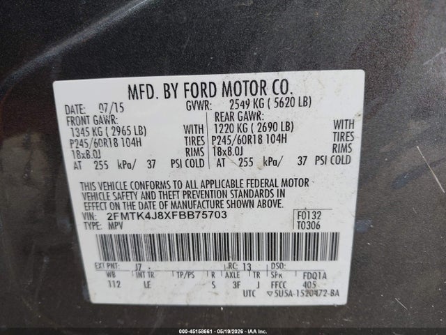Aukcja sprzedaży 2015 Ford Edge Sel, vin: 2FMTK4J8XFBB75703, numer aukcji: 45158661