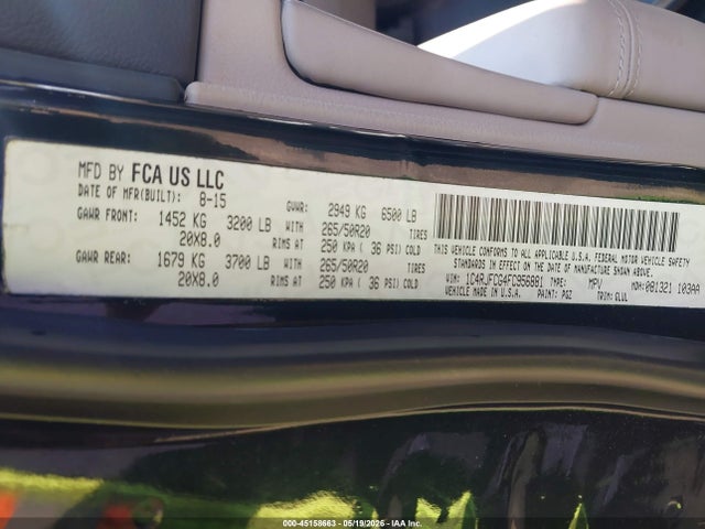 45158663 :رقم المزاد ، 1C4RJFCG4FC956881 vin ، 2015 Jeep Grand Cherokee Overland مزاد بيع