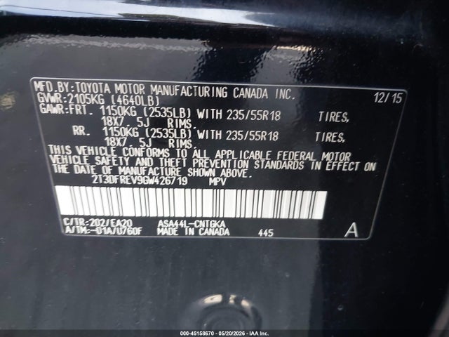Toyota Rav4 Limited 2016 2T3DFREV9GW426719 Image 9