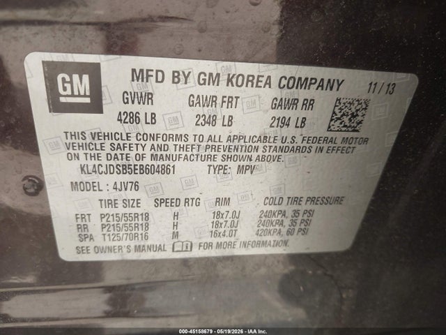 Aukcja sprzedaży 2014 Buick Encore Premium, vin: KL4CJDSB5EB604861, numer aukcji: 45158679