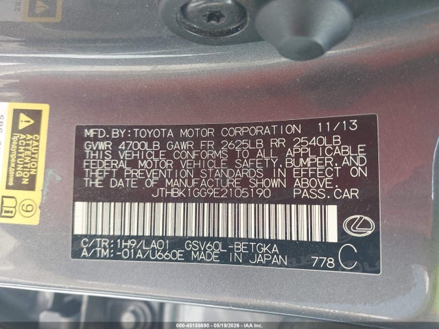 45158690 :رقم المزاد ، JTHBK1GG9E2105190 vin ، 2014 Lexus Es 350 مزاد بيع