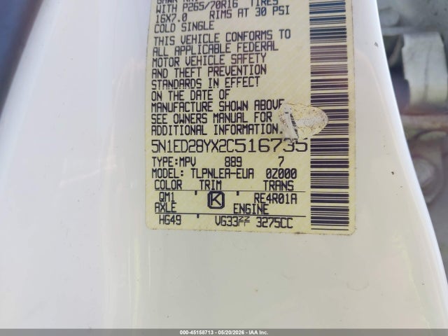 Aukcja sprzedaży 2002 Nissan Xterra Xe, vin: 5N1ED28YX2C516735, numer aukcji: 45158713