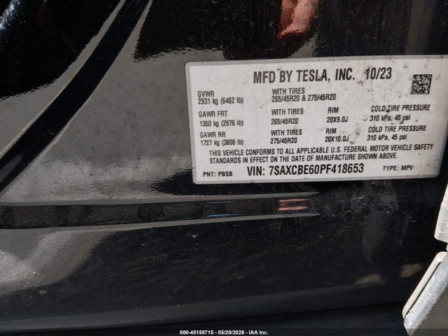 Aukcja sprzedaży 2023 Tesla Model X Plaid Tri Motor All-wheel Drive, vin: 7SAXCBE60PF418653, numer aukcji: 45158715