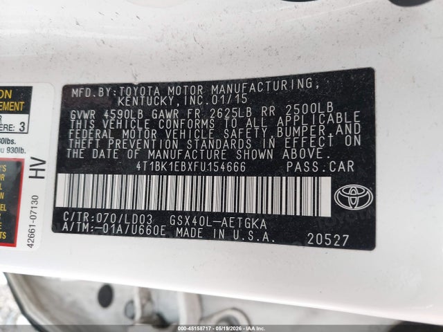 Продаж на аукціоні авто 2015 Toyota Avalon Xle, vin: 4T1BK1EBXFU154666, номер лоту: 45158717