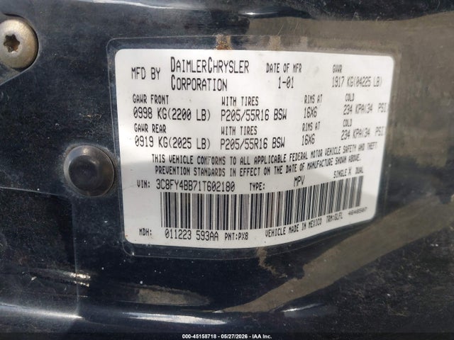 Продаж на аукціоні авто 2001 Chrysler Pt Cruiser, vin: 3C8FY4BB71T602180, номер лоту: 45158718