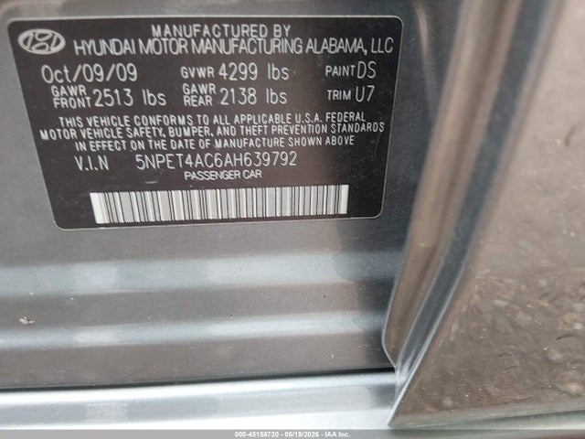 Aukcja sprzedaży 2010 Hyundai Sonata Gls, vin: 5NPET4AC6AH639792, numer aukcji: 45158720