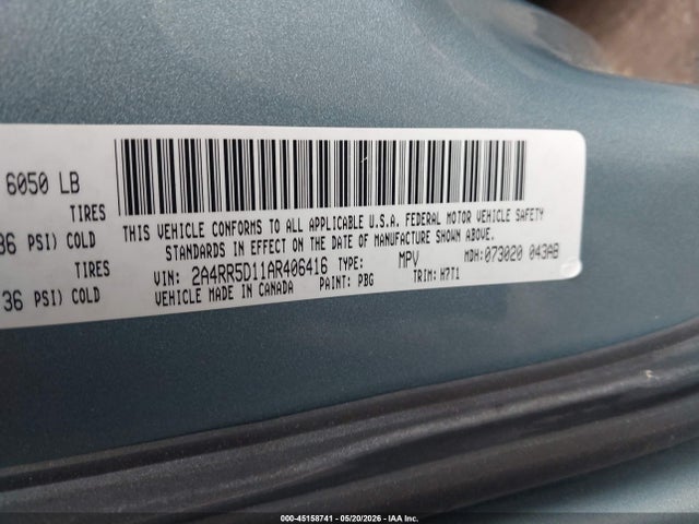 Aukcja sprzedaży 2010 Chrysler Town & Country Touring, vin: 2A4RR5D11AR406416, numer aukcji: 45158741