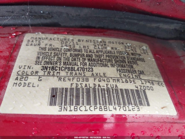 Aukcja sprzedaży 2011 Nissan Versa 1.8s, vin: 3N1BC1CP8BL470123, numer aukcji: 45158754