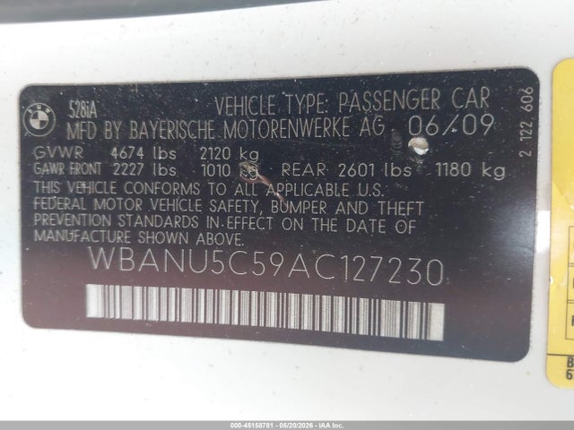 Продажа на аукционе авто 2010 Bmw 528i, vin: WBANU5C59AC127230, номер лота: 45158781